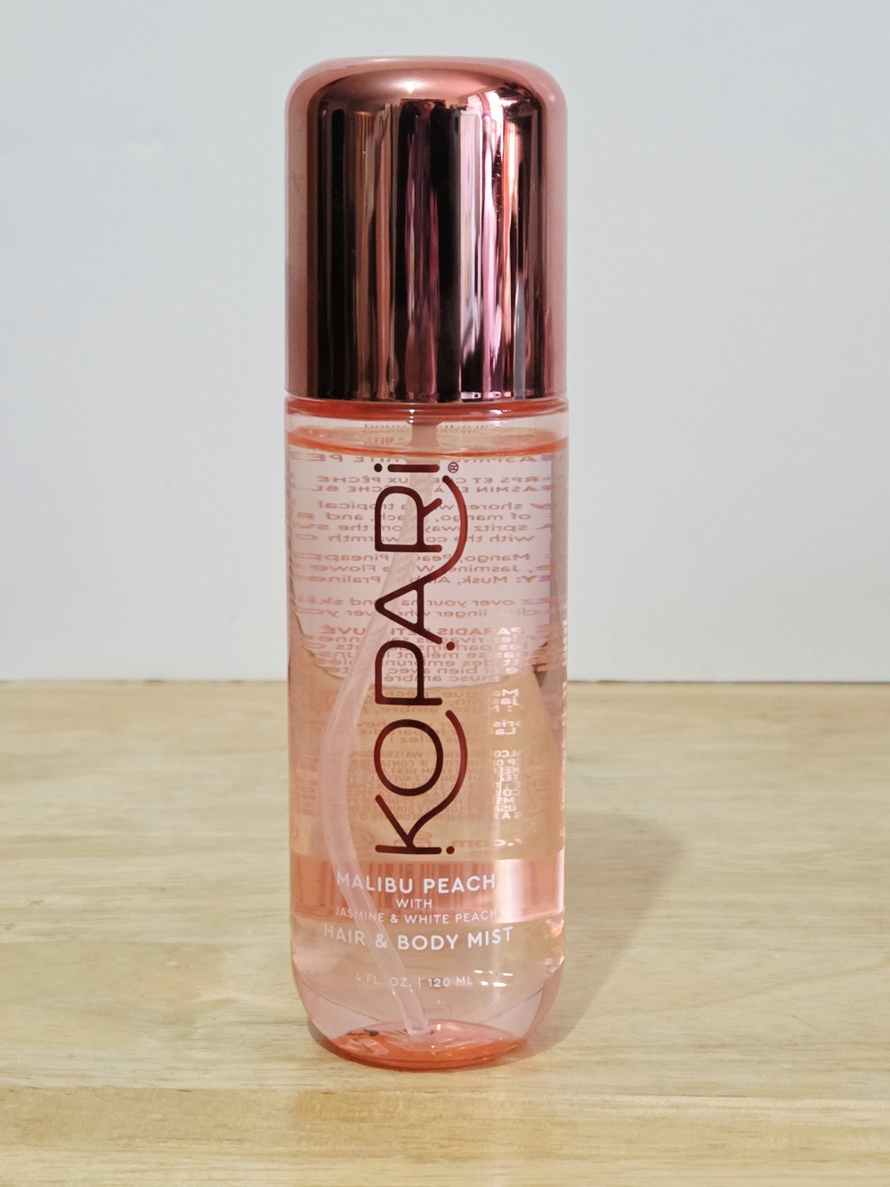 Kopari Malibu Peach Hair & Body Mist — Rose Gold Cap, Clear Pink Bottle - Picture 2 of 3